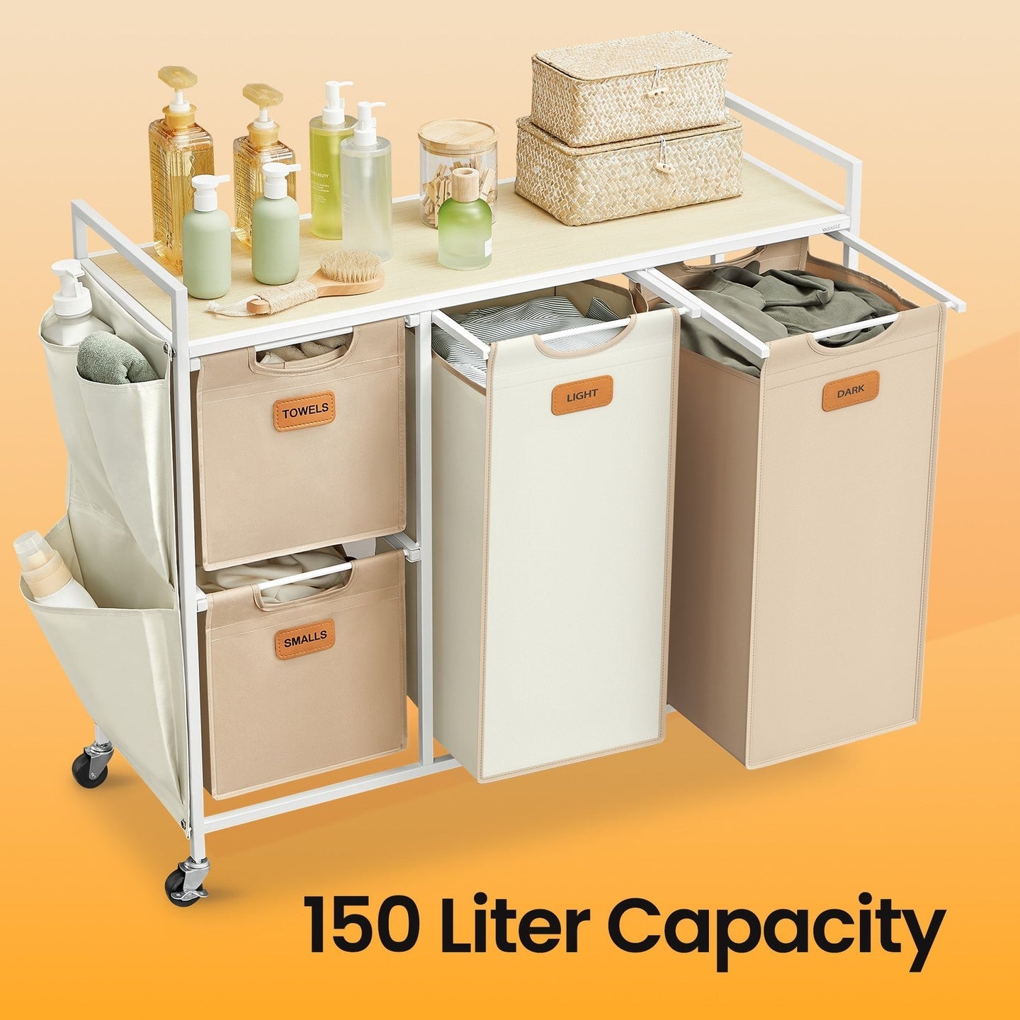 Laundry Sorter Cart - Fabric - Camel Brown - 4 Compartments with Removable Bags