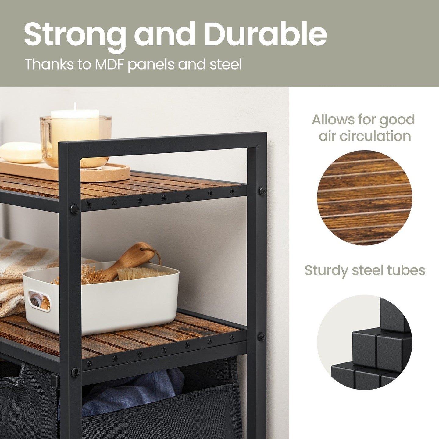 Laundry Hamper - Metal - Black and Grey - Dual Pull-Out Bags with Shelves