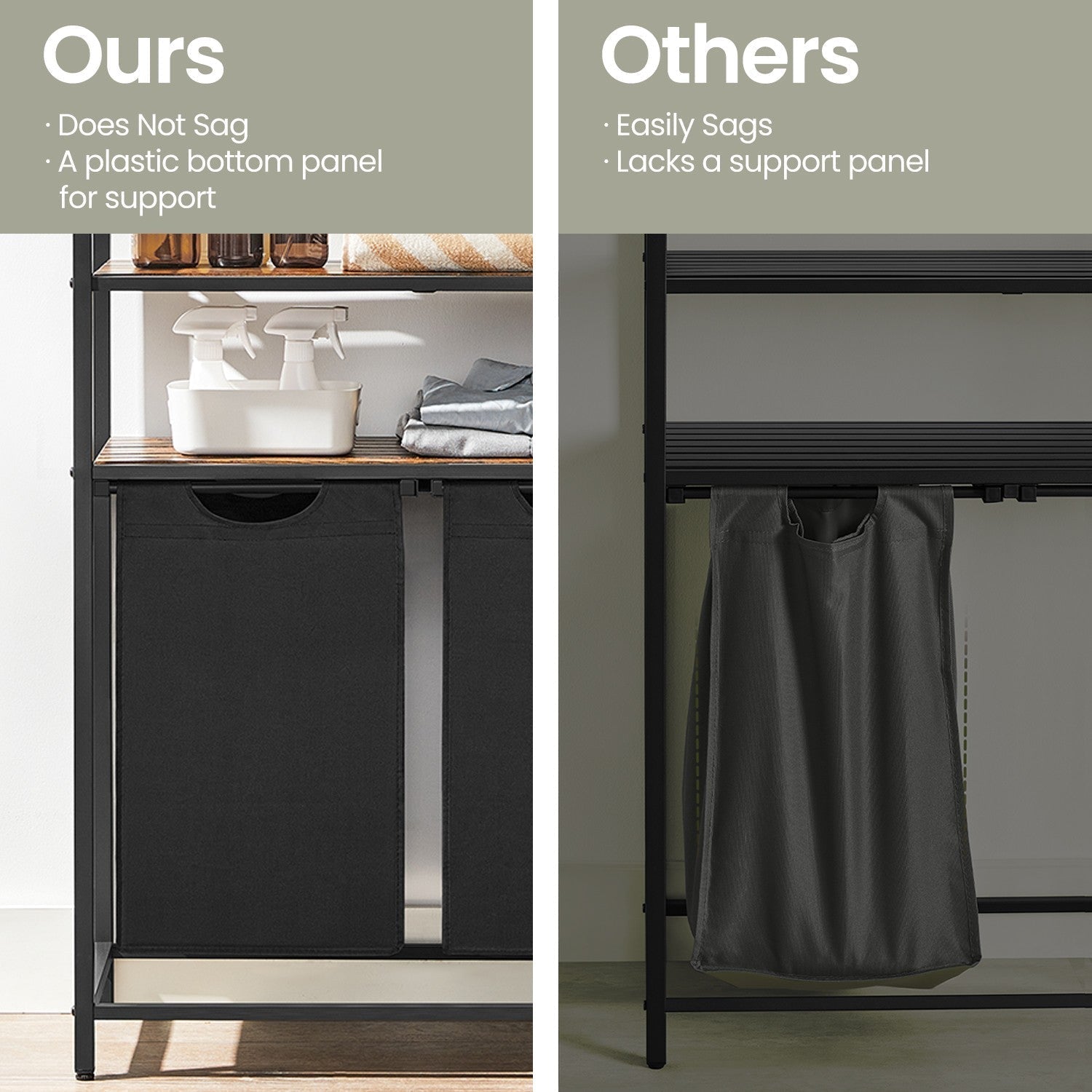 Laundry Hamper - Metal - Black and Grey - Dual Pull-Out Bags with Shelves