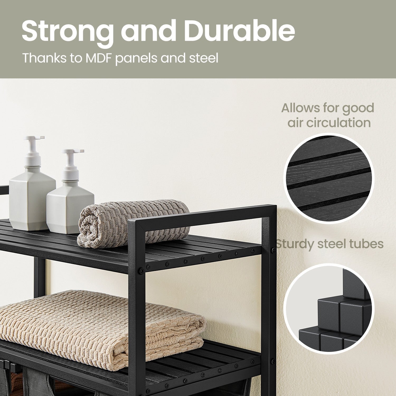 Laundry Hamper - Metal - Black and Grey - Dual Pull-Out Bags with Shelves