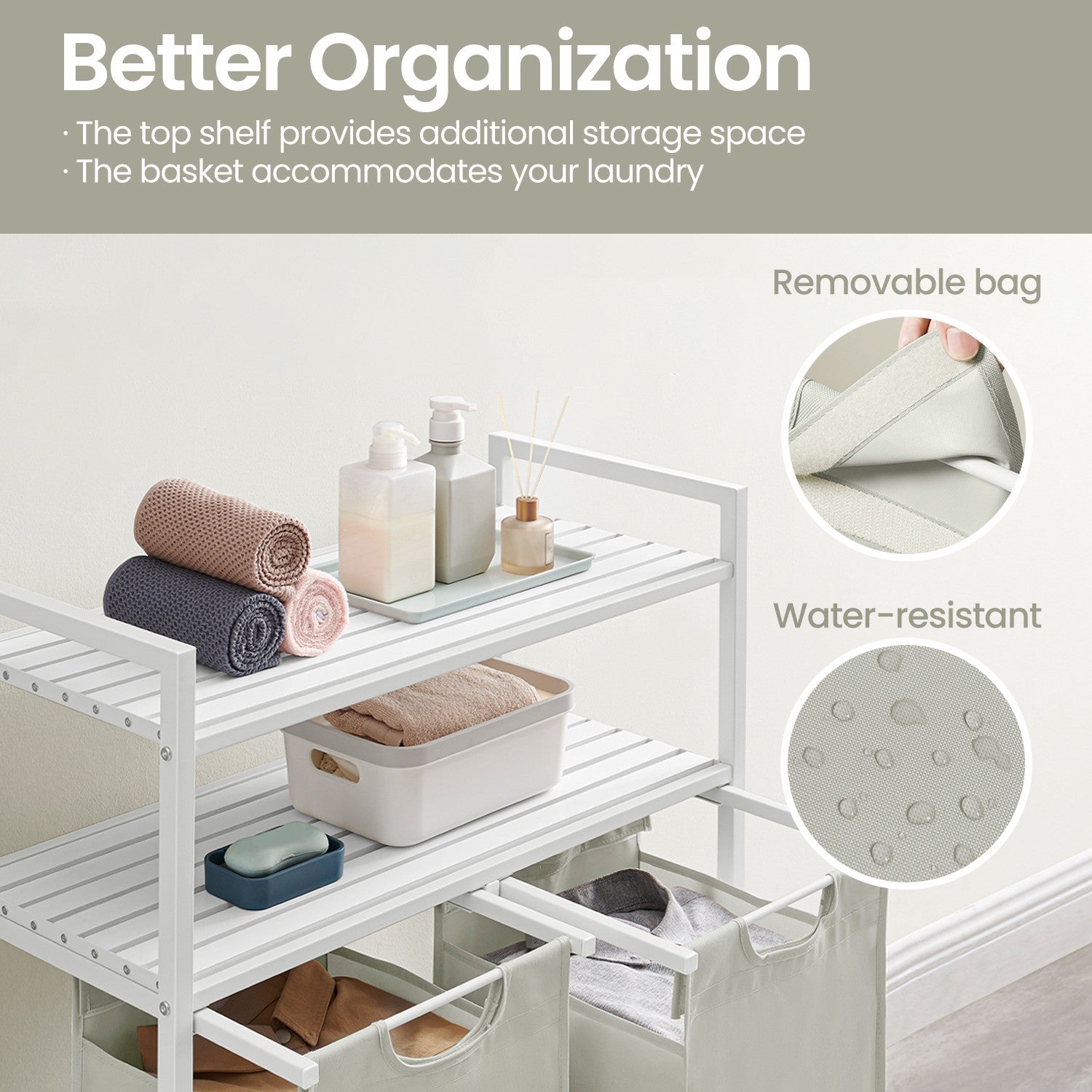 Laundry Hamper - Metal - Black and Grey - Dual Pull-Out Bags with Shelves