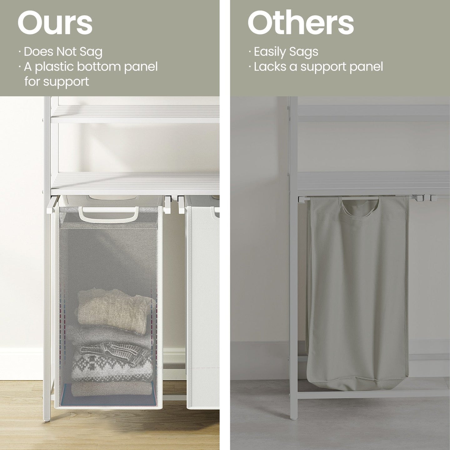 Laundry Hamper - Metal - Black and Grey - Dual Pull-Out Bags with Shelves