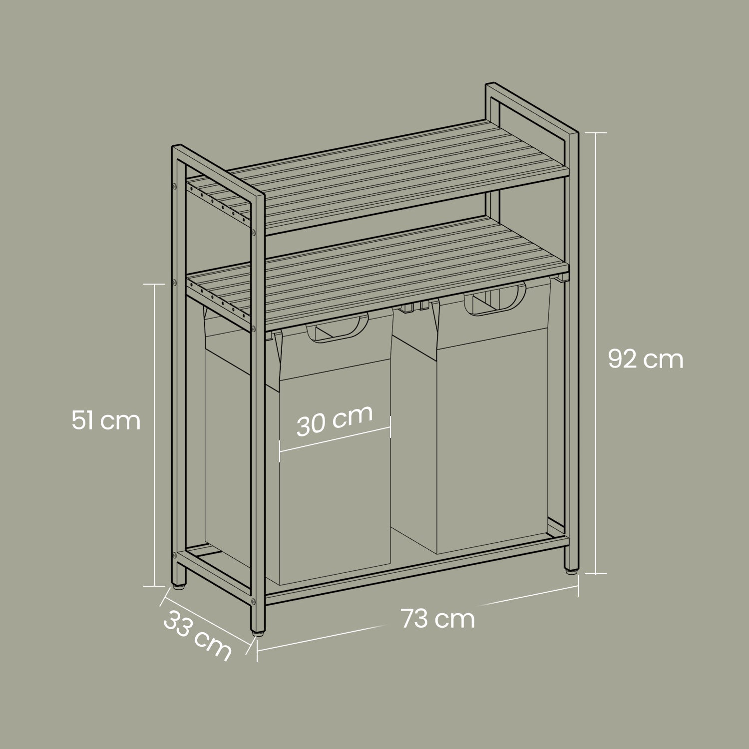 Laundry Hamper - Metal - Black and Grey - Dual Pull-Out Bags with Shelves