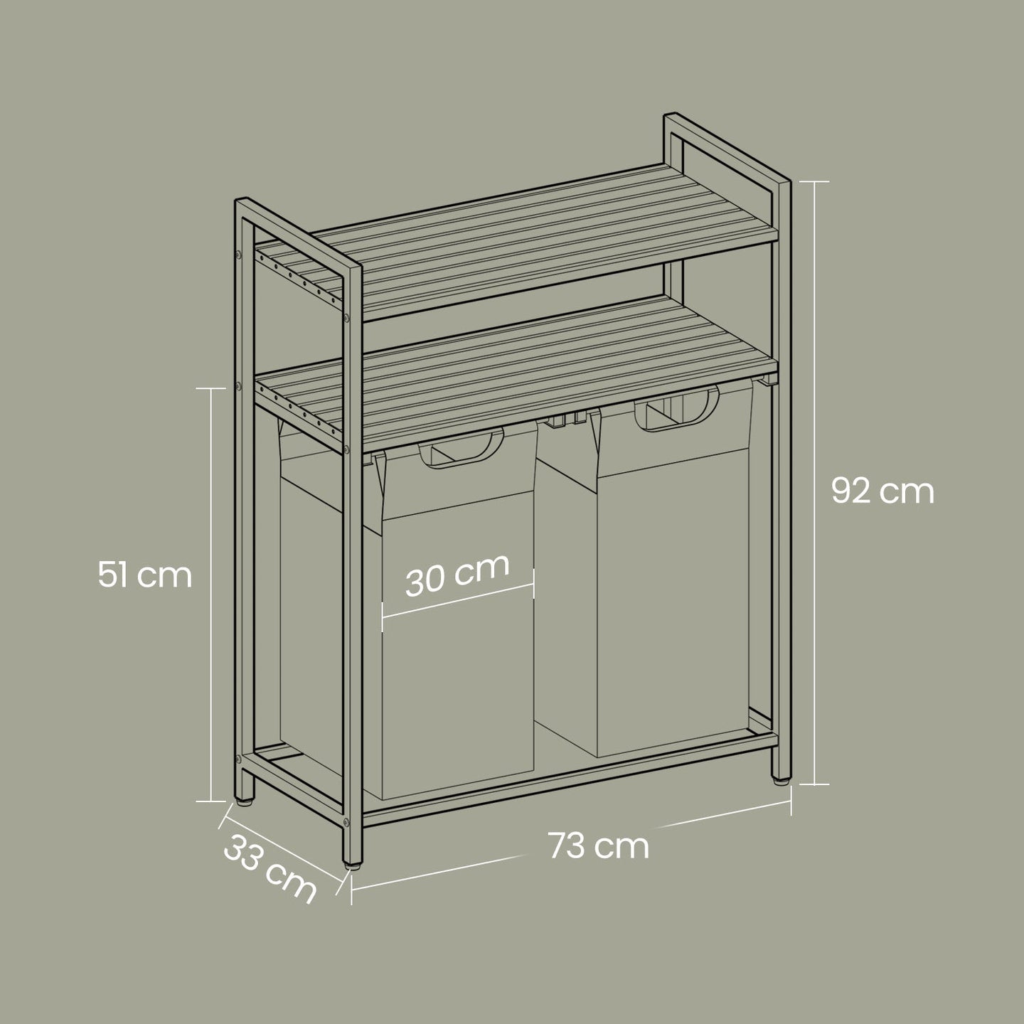 Laundry Hamper - Metal - Black and Grey - Dual Pull-Out Bags with Shelves