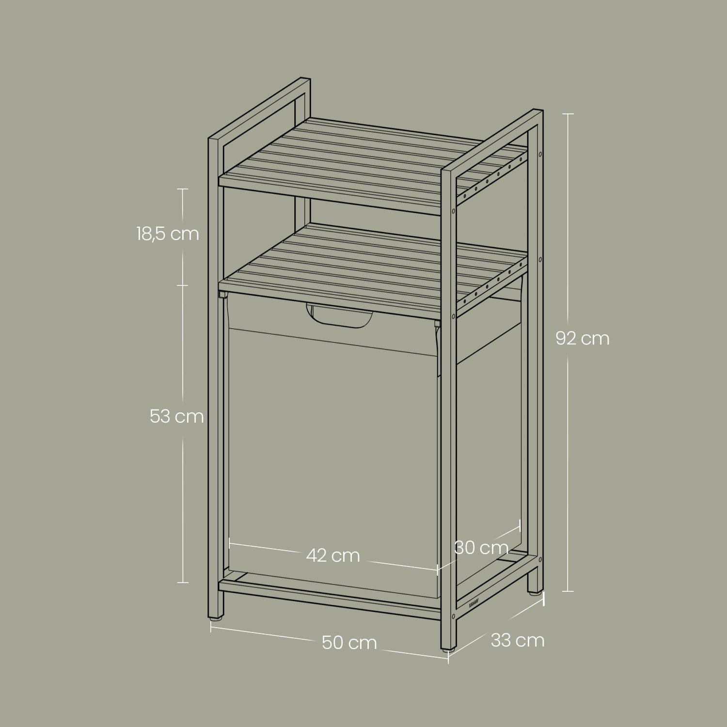 Laundry Hamper - Wood - Rustic Brown and Black - Pull-Out Laundry Bag with 2 Shelves