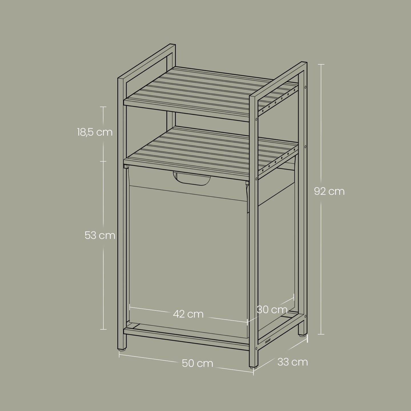 Laundry Hamper - Wood - Rustic Brown and Black - Pull-Out Laundry Bag with 2 Shelves