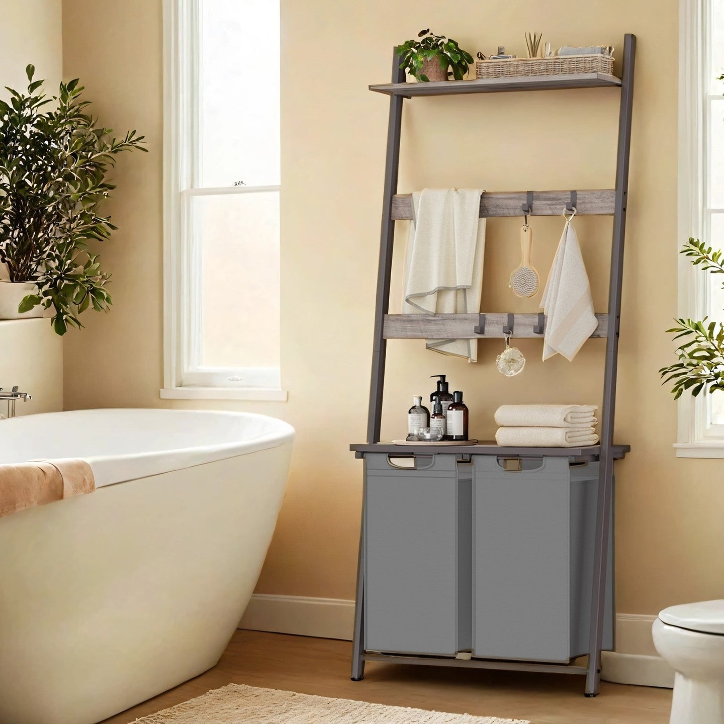 2-Compartment Laundry Hamper - Fabric - Neutral Color