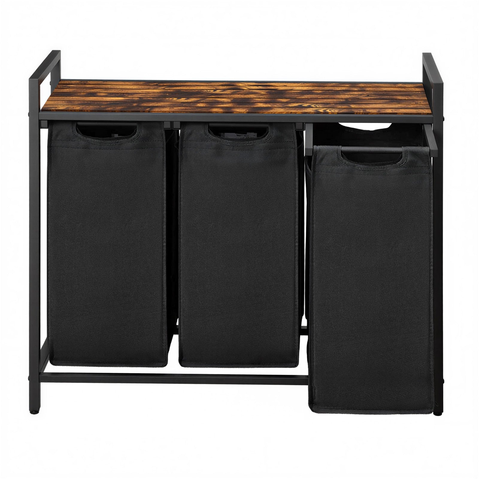 Clothes Sorter - 4 Removable Liner Bags - Metal Frame - Rustic Brown and Black