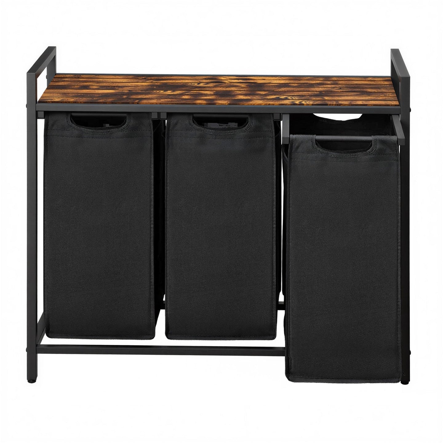 Clothes Sorter - 4 Removable Liner Bags - Metal Frame - Rustic Brown and Black
