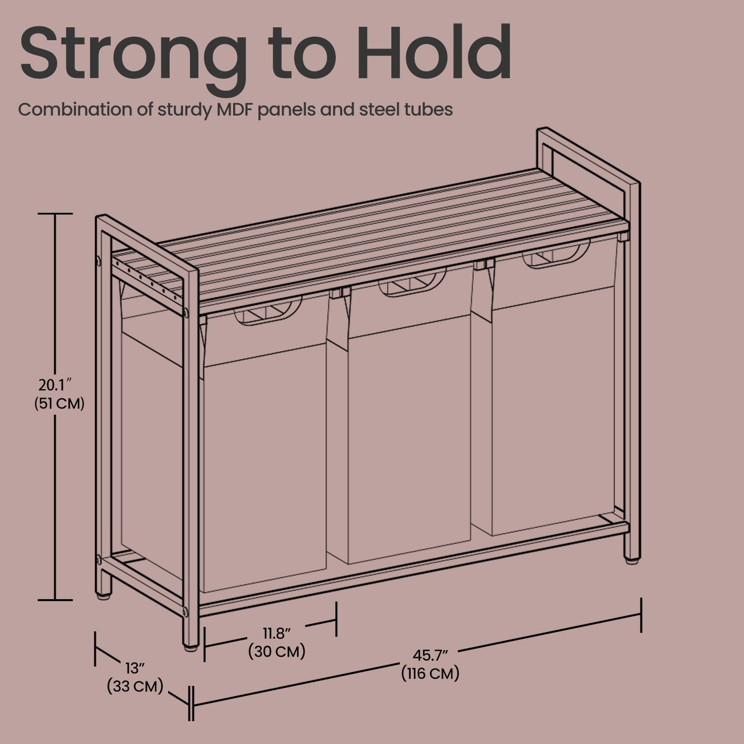3-Section Laundry Sorter - Metal Frame - Black and Grey - Removable Bags and Shelf