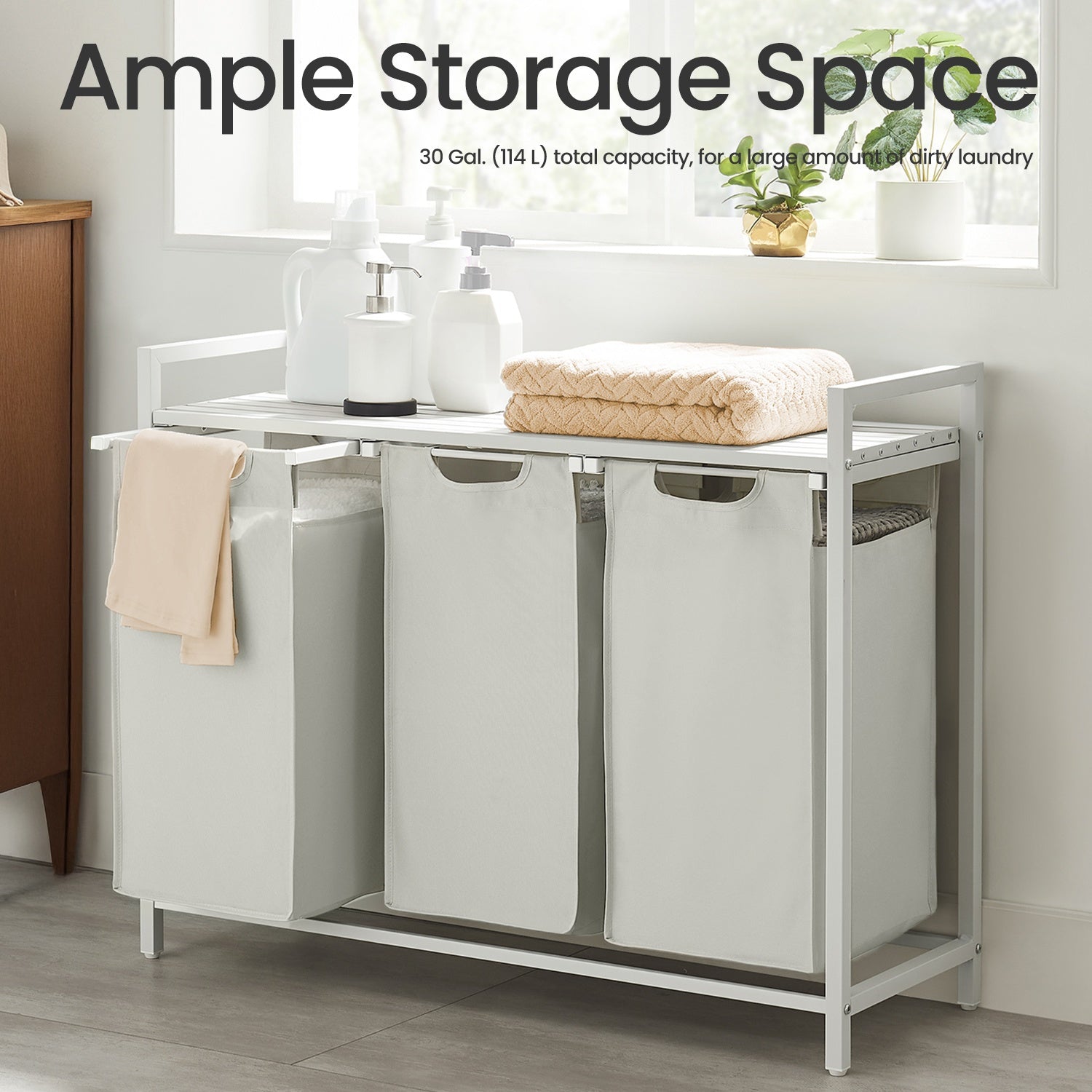 Laundry Sorter - Metal Frame - Rustic Brown and Black - 4 Removable Bags with Shelf