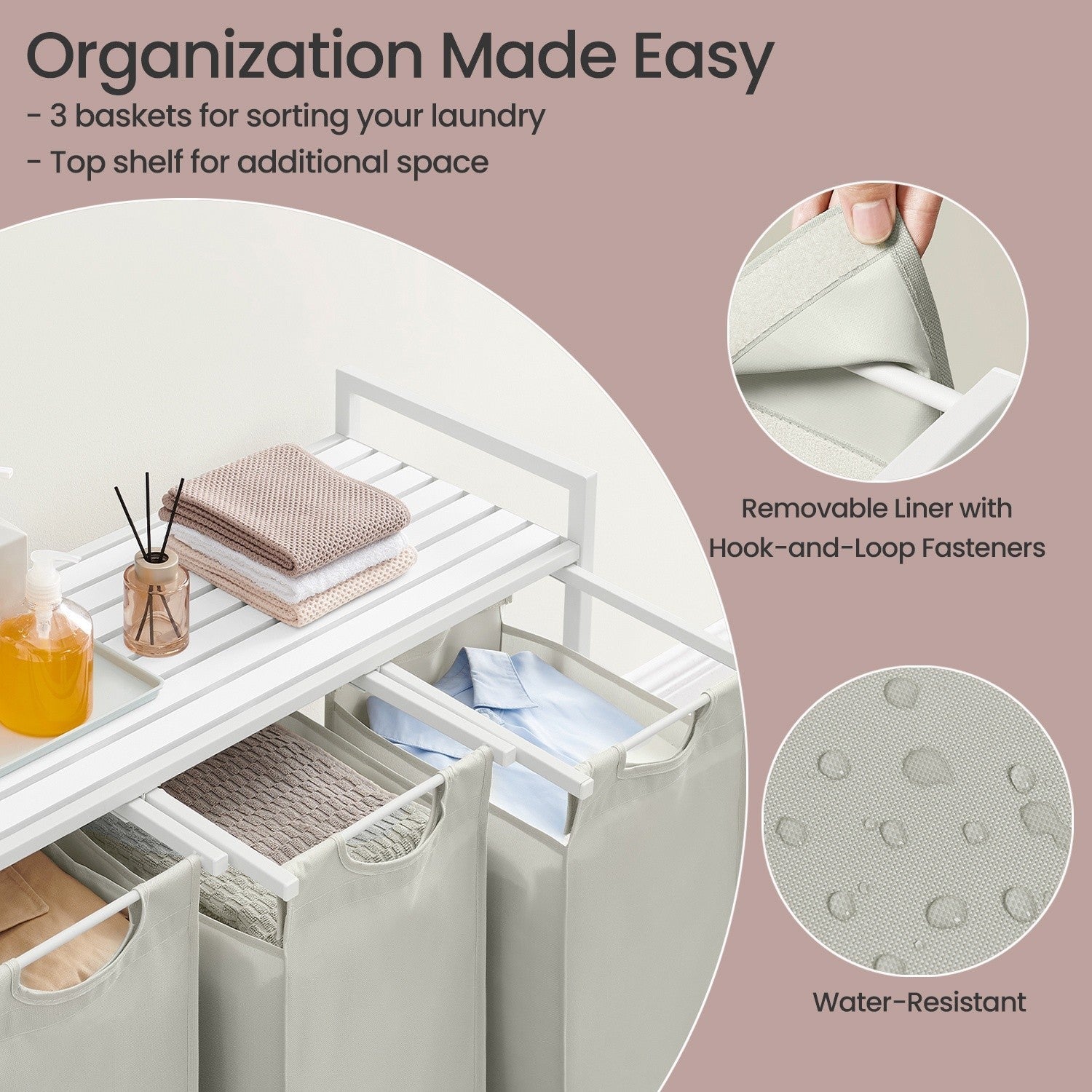 Laundry Sorter - Metal Frame - Rustic Brown and Black - 4 Removable Bags with Shelf