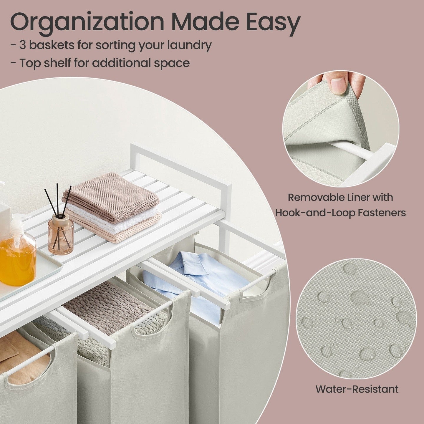 Laundry Sorter - Metal Frame - Rustic Brown and Black - 4 Removable Bags with Shelf