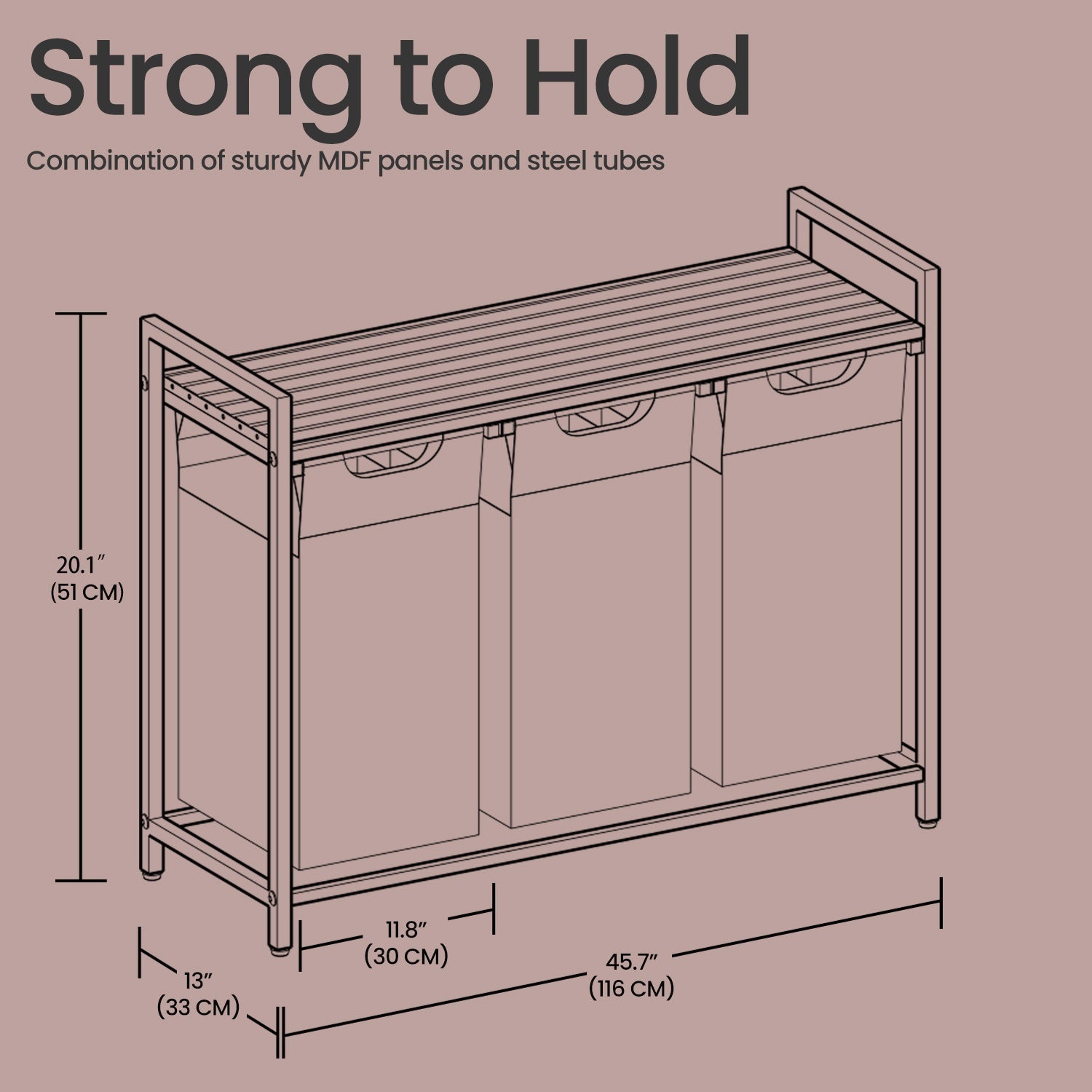 Laundry Sorter - Metal Frame - Rustic Brown and Black - 4 Removable Bags with Shelf