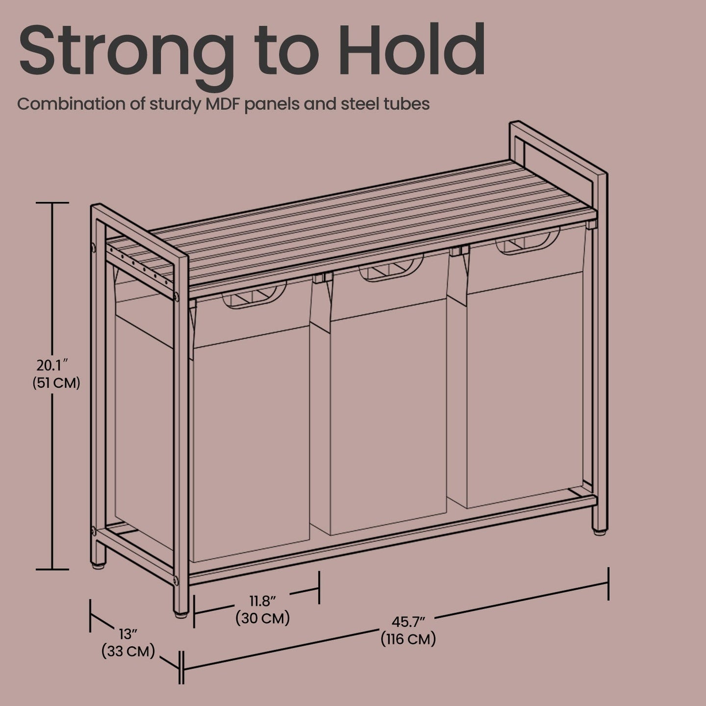 Laundry Sorter - Metal Frame - Rustic Brown and Black - 4 Removable Bags with Shelf