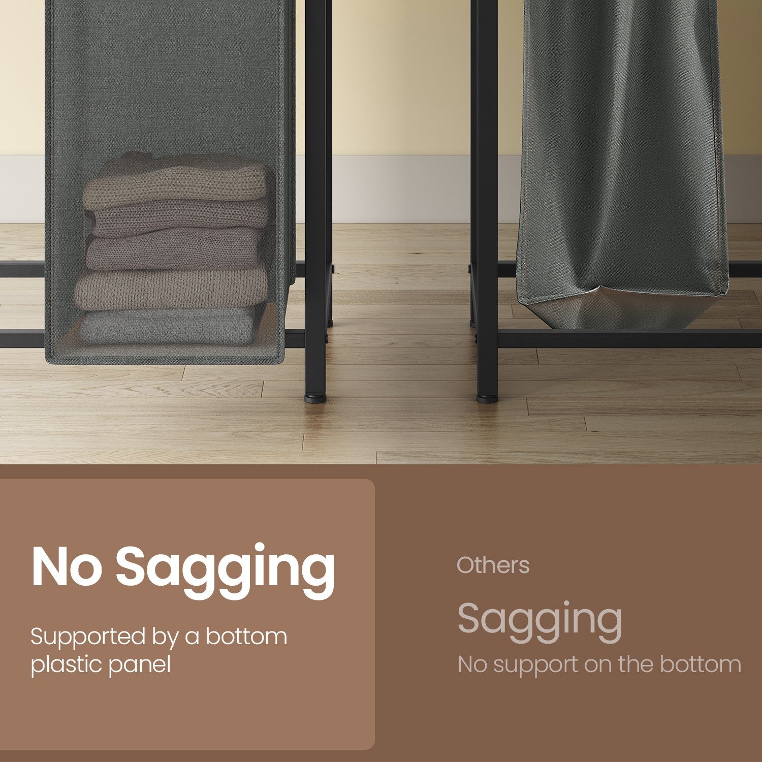 Laundry Sorter - Metal Frame - Rustic Brown and Black - 4 Removable Bags