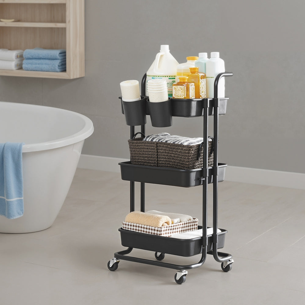 3 Tiers Mobile Trolley - 30L - Steel Frame - 4 Rolling Castors