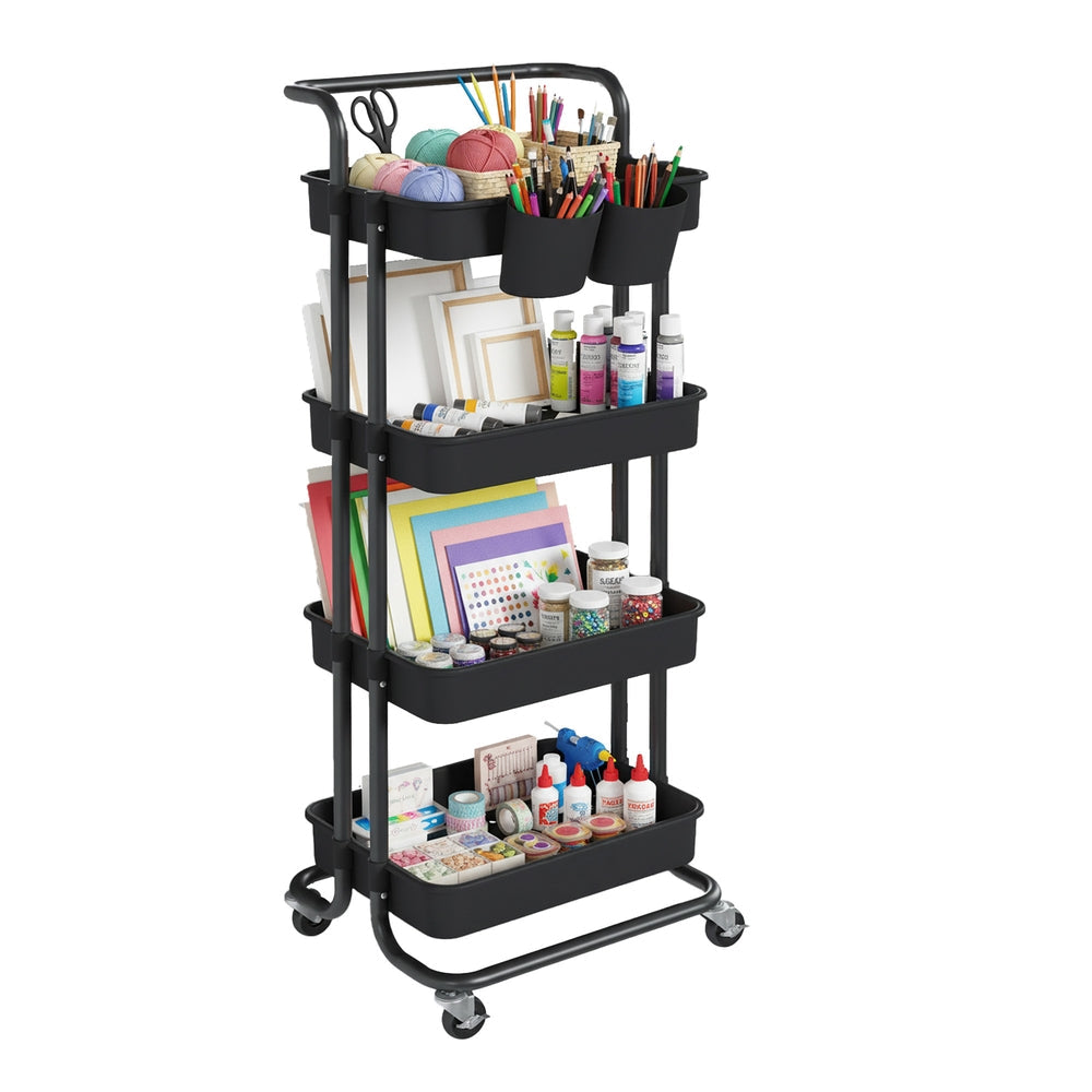 4-Tier Rolling Storage Cart - 45L - Steel Frame - Plastic Baskets