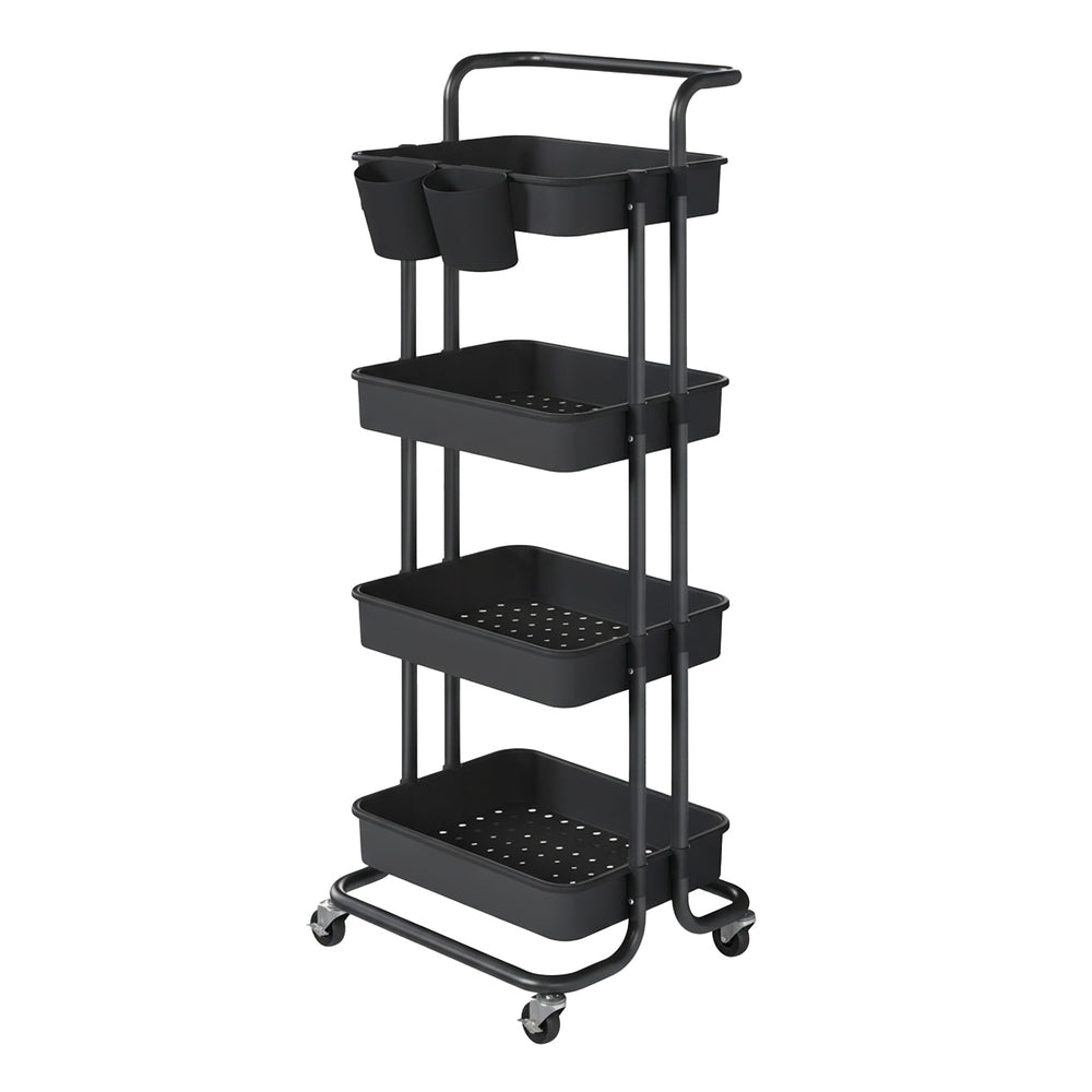 4-Tier Rolling Storage Cart - 45L - Steel Frame - Plastic Baskets