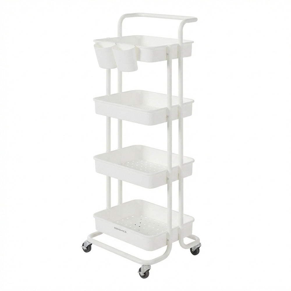 4-Tier Rolling Storage Cart - 45L - Steel Frame - Plastic Baskets