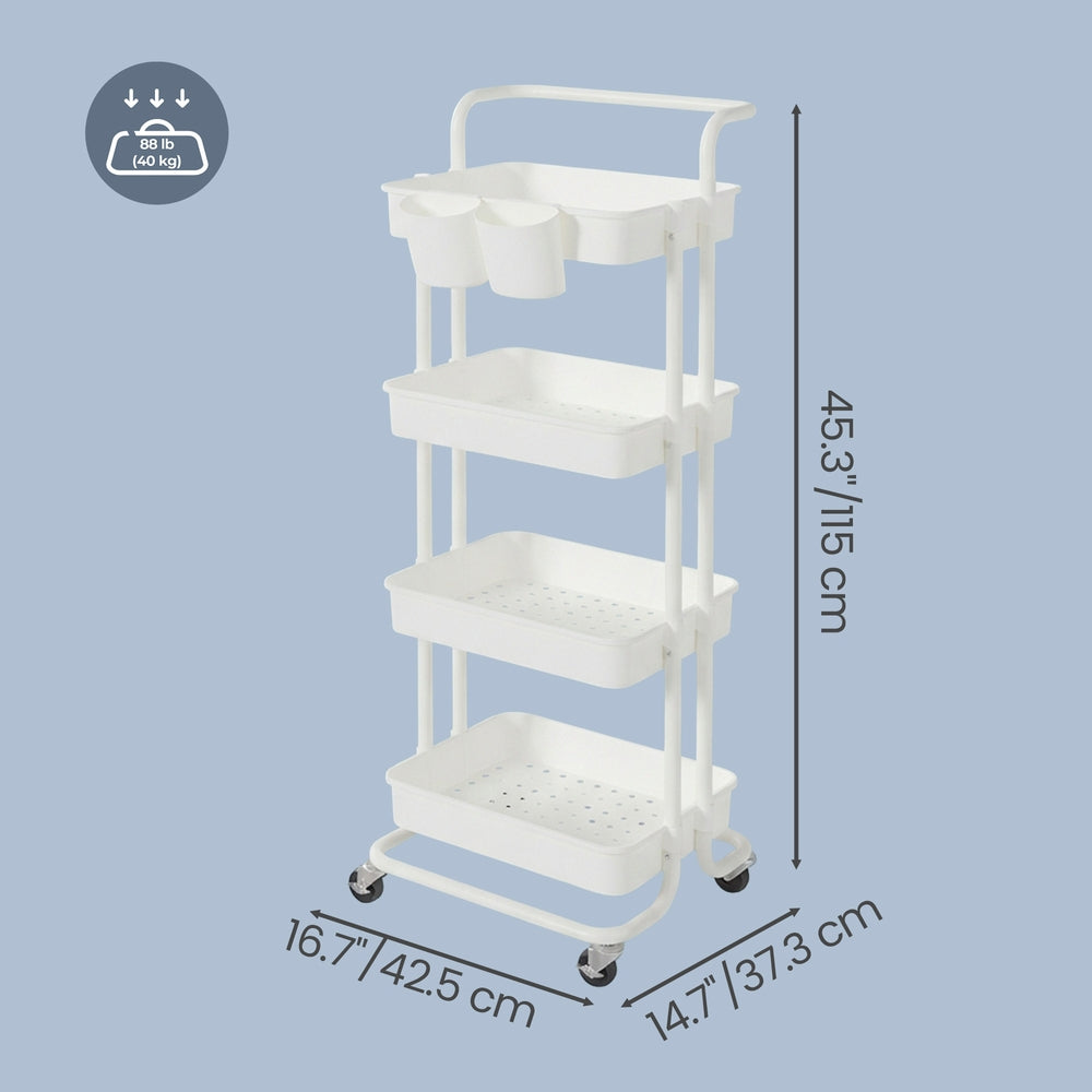 4-Tier Rolling Storage Cart - 45L - Steel Frame - Smooth-Rolling Wheels