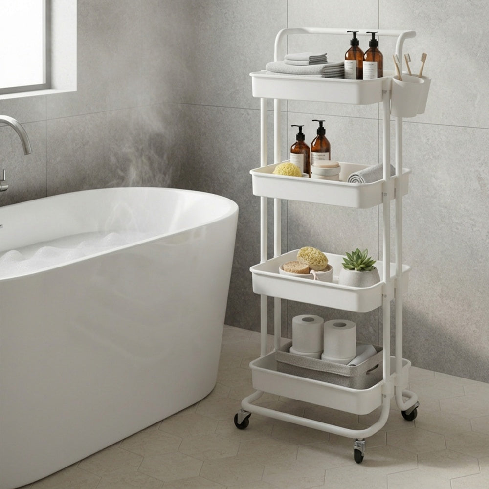 4-Tier Rolling Storage Cart - 45L - Steel Frame - Smooth-Rolling Wheels