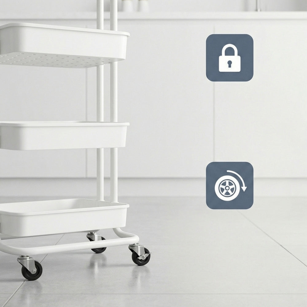 4-Tier Rolling Storage Cart - 45L - Steel Frame - Smooth-Rolling Wheels