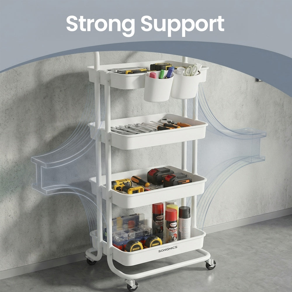 4-Tier Rolling Storage Cart - 45L - Steel Frame - Smooth-Rolling Wheels