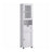 Tall Bathroom Cabinet Free Standing - Wood and Glass - Light Grey With Wood Grain - with Adjustable Shelves