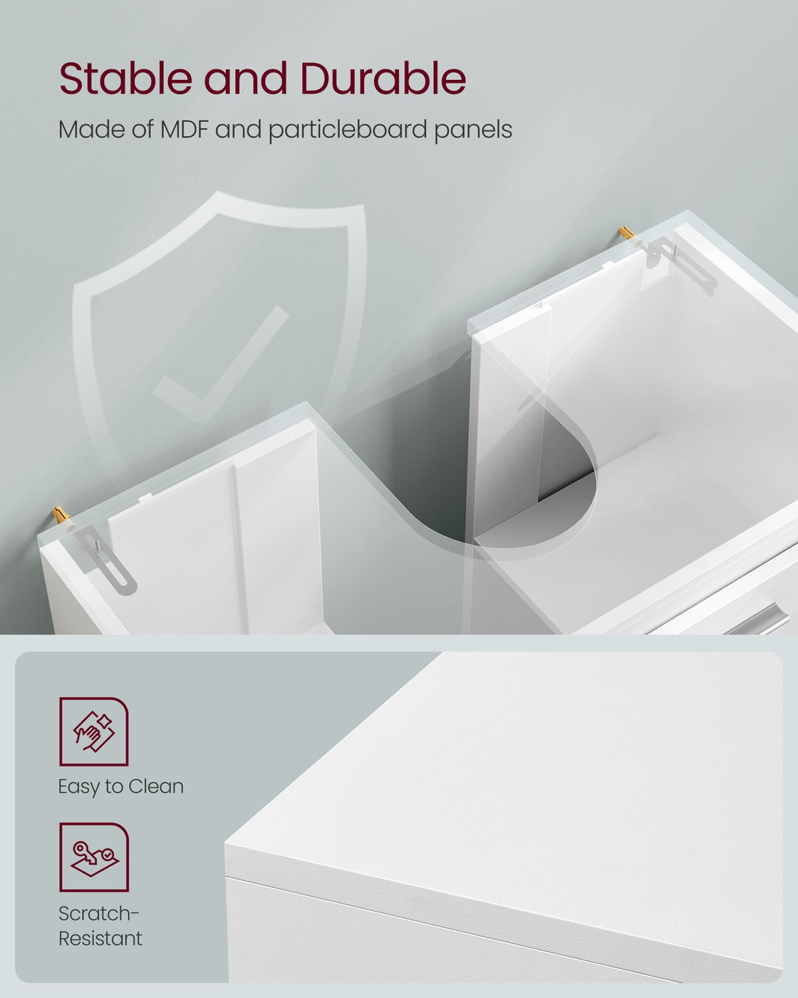 Under Sink Bathroom Cabinet 3 Drawers 2 Compartments - MDF and Wood - Cloud White