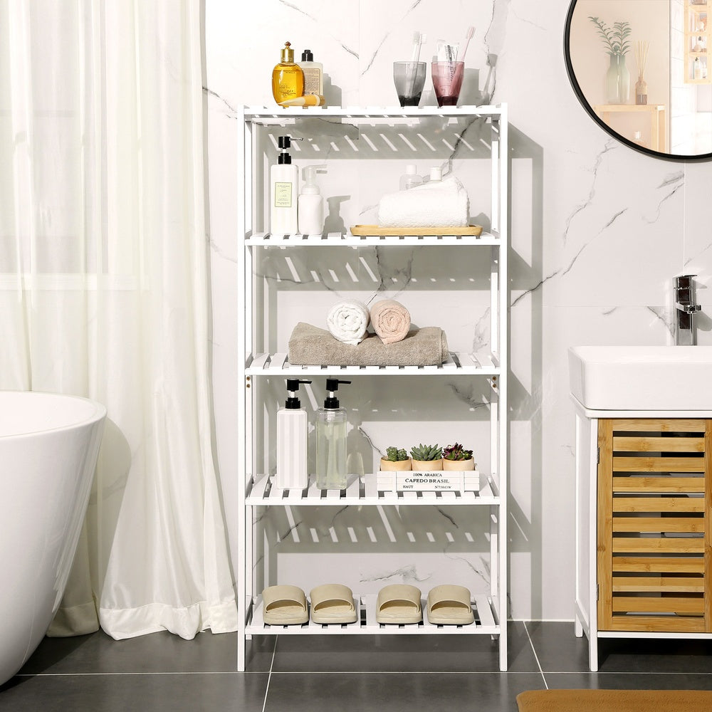 Bamboo Storage Shelf 5-Tier - Bamboo - White