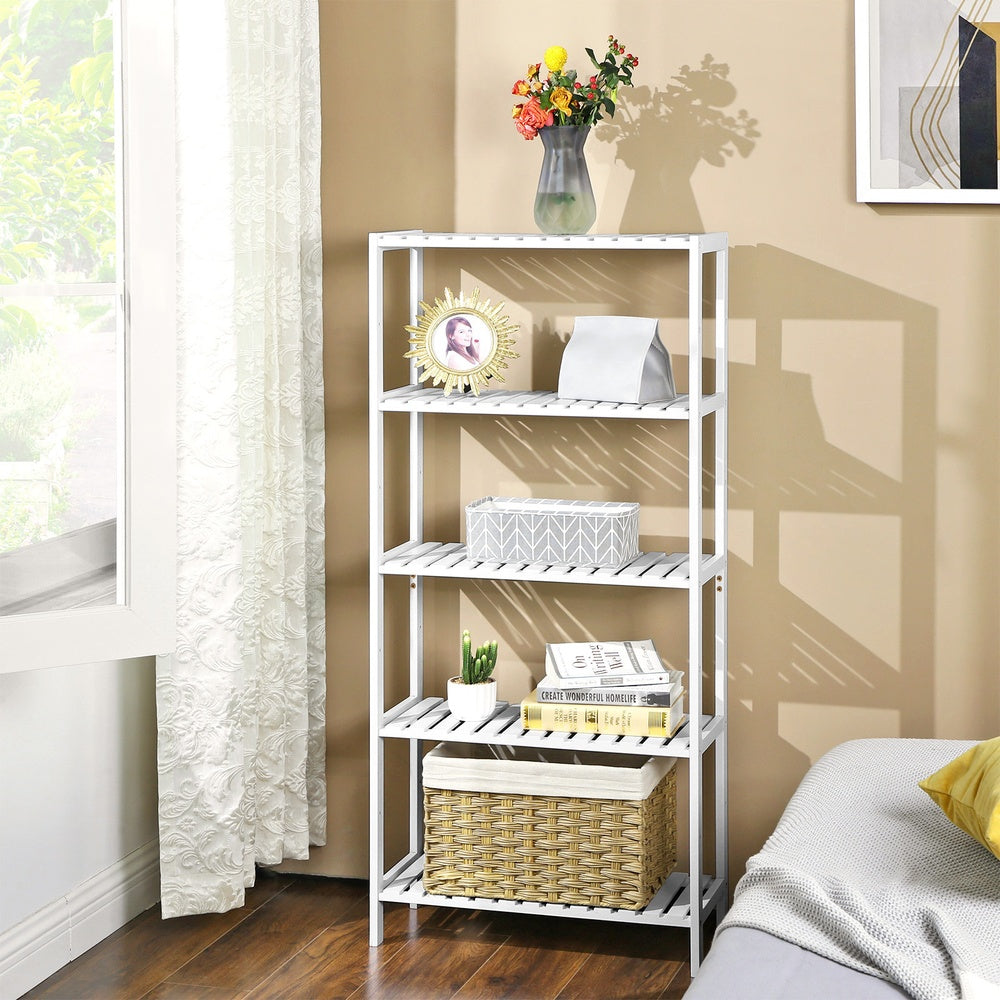 Bamboo Storage Shelf 5-Tier - Bamboo - White