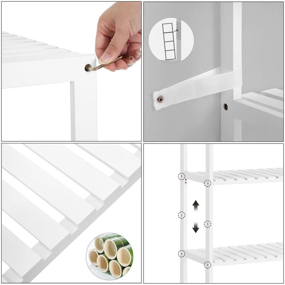 Bamboo Storage Shelf 5-Tier - Bamboo - White