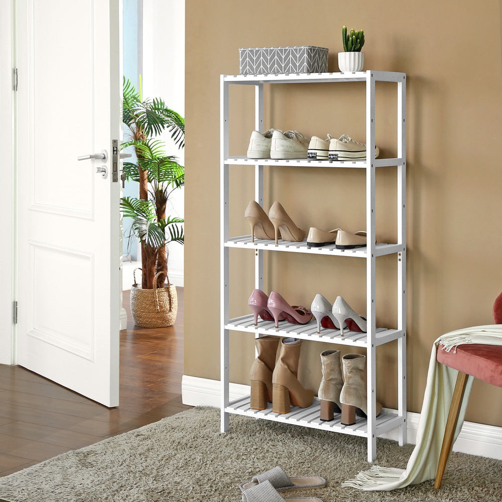 Bamboo Storage Shelf 5-Tier - Bamboo - White