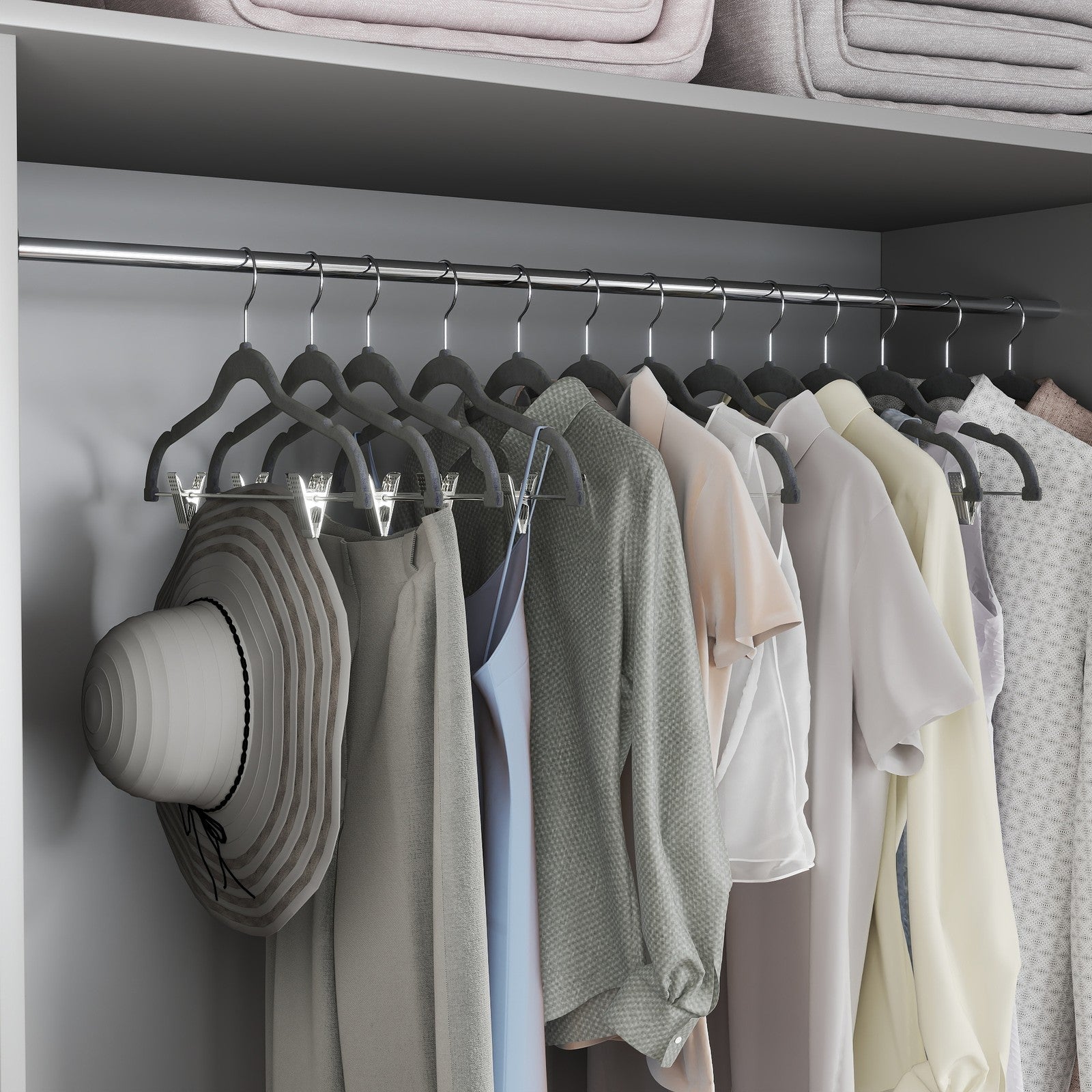 10-Pack Trouser Hangers - ABS Plastic and Nylon Velvet - Grey