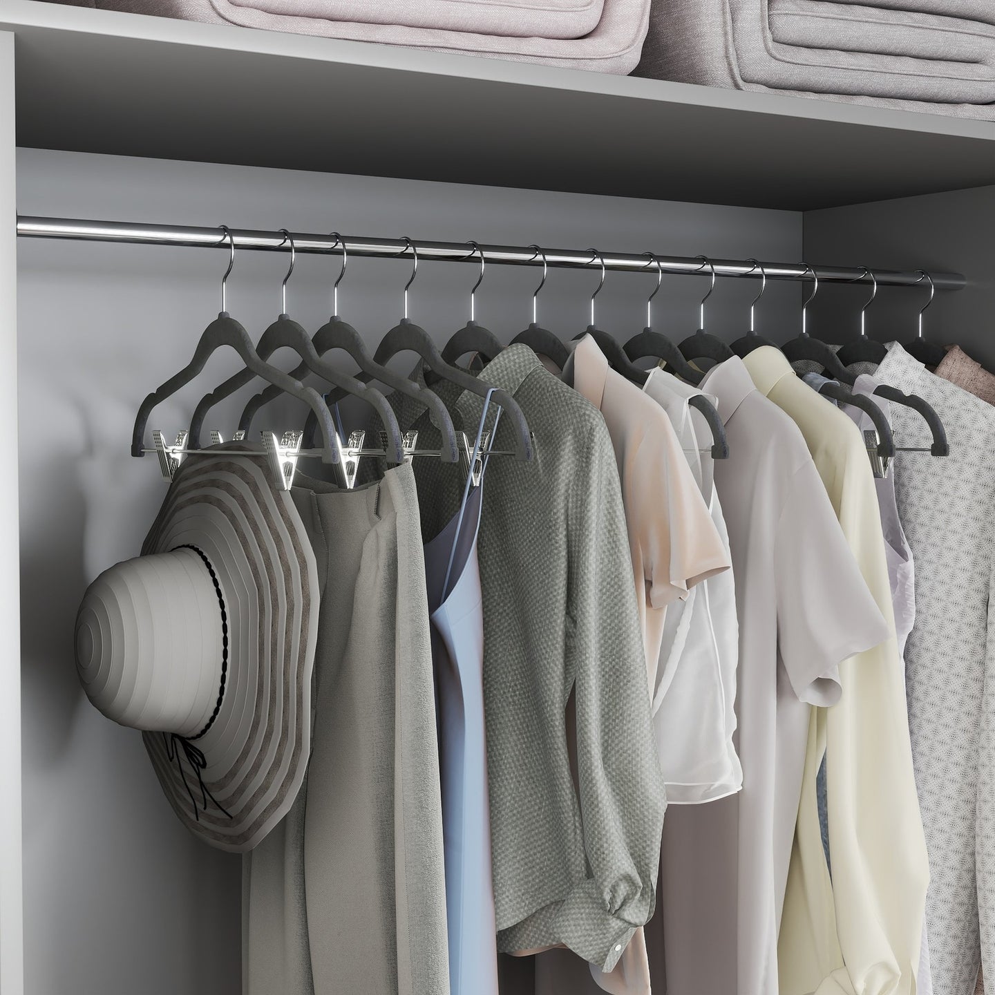 10-Pack Trouser Hangers - ABS Plastic and Nylon Velvet - Grey
