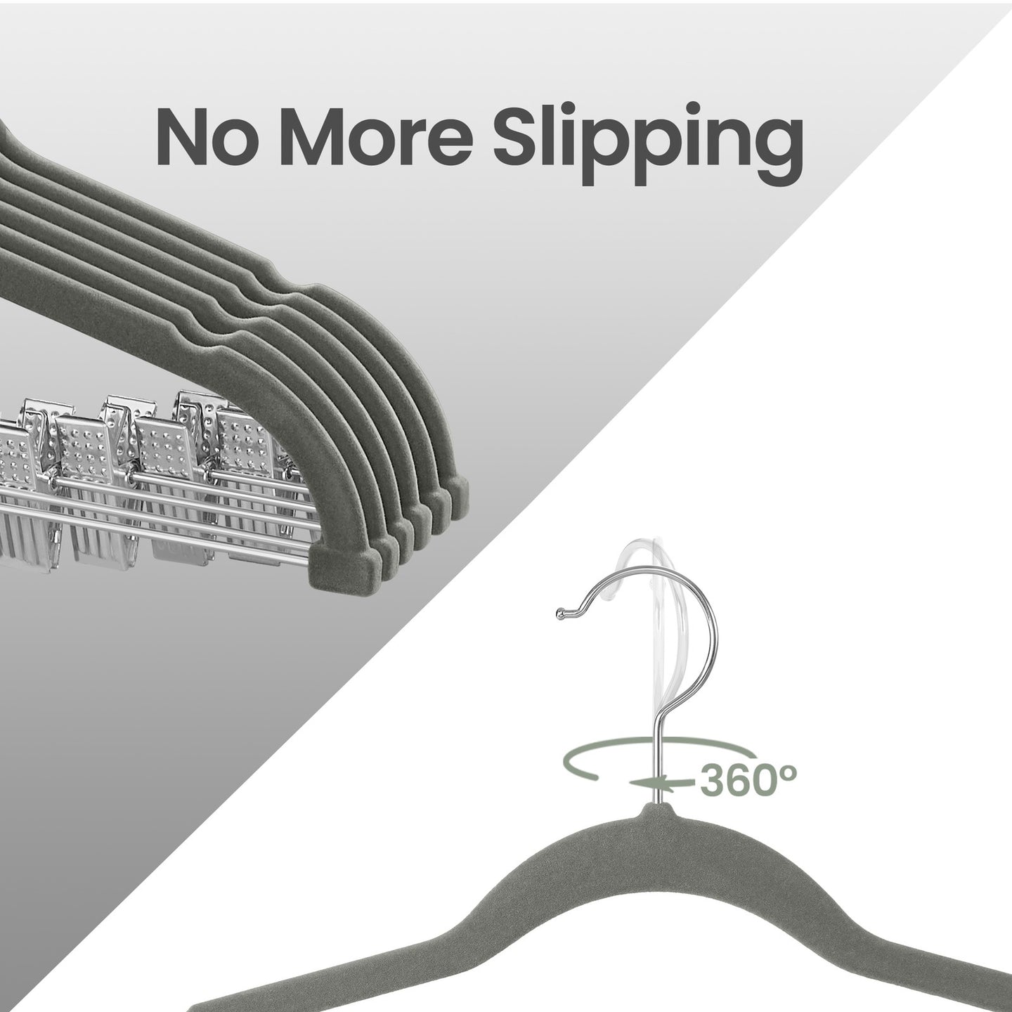 10-Pack Trouser Hangers - ABS Plastic and Nylon Velvet - Grey