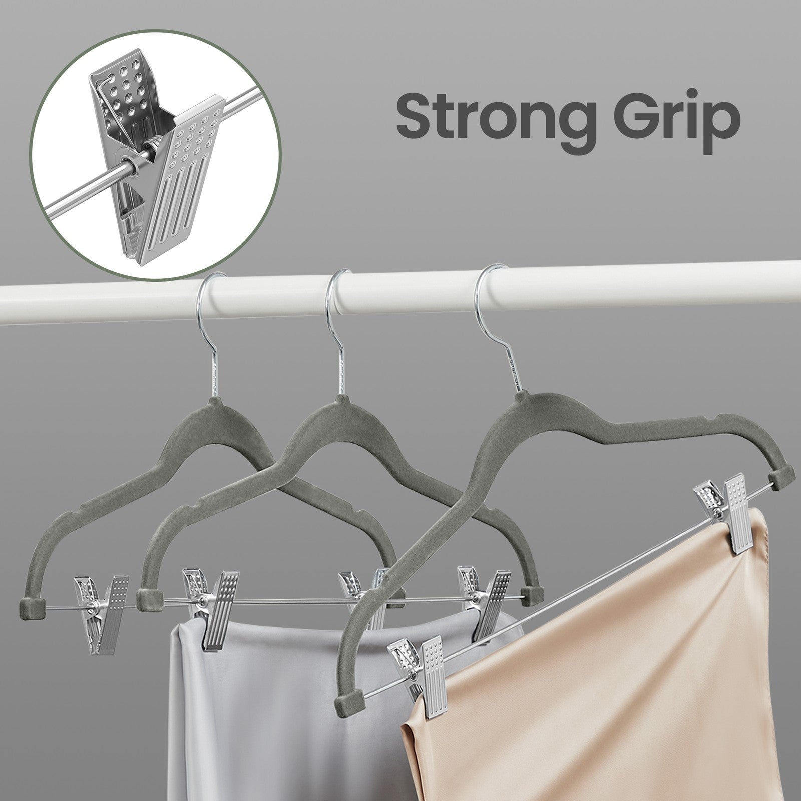 10-Pack Trouser Hangers - ABS Plastic and Nylon Velvet - Grey