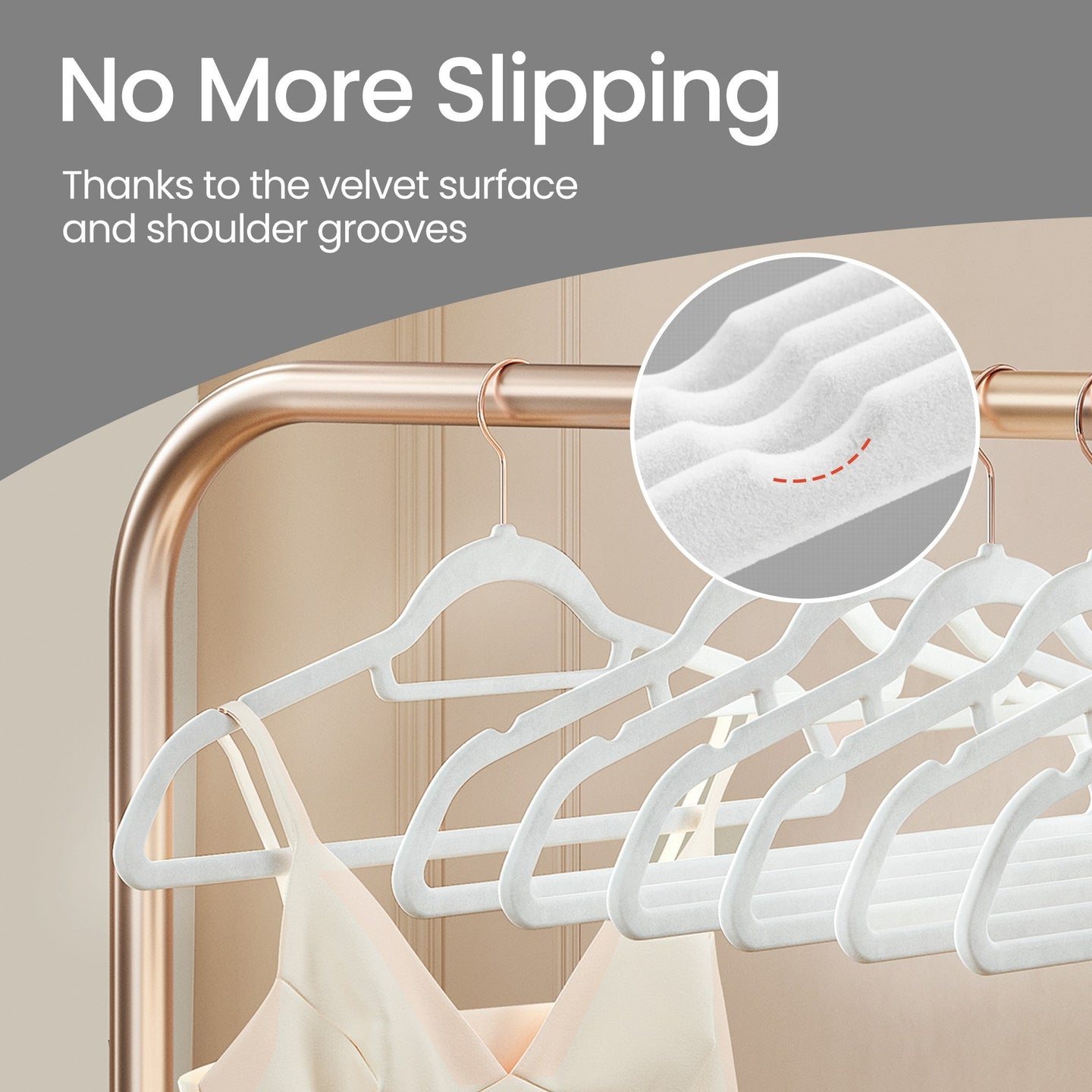 Velvet Hangers - Velvet - Cloud White - Set of 50 with Rose Gold Swivel Hook and Non-Slip Design