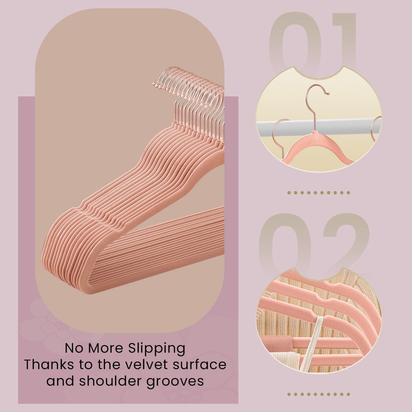Velvet Hangers - 360° Swivel Hooks - Velvet - Pink - Non-Slip Design