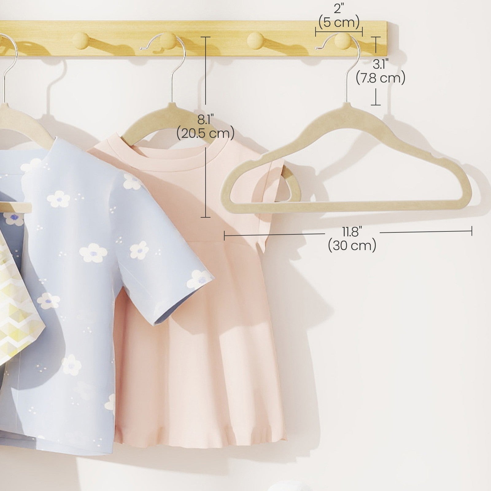 Baby Hangers - Pack of 50 - Velvet - Light Pink - Non-Slip with Rose Gold Hooks