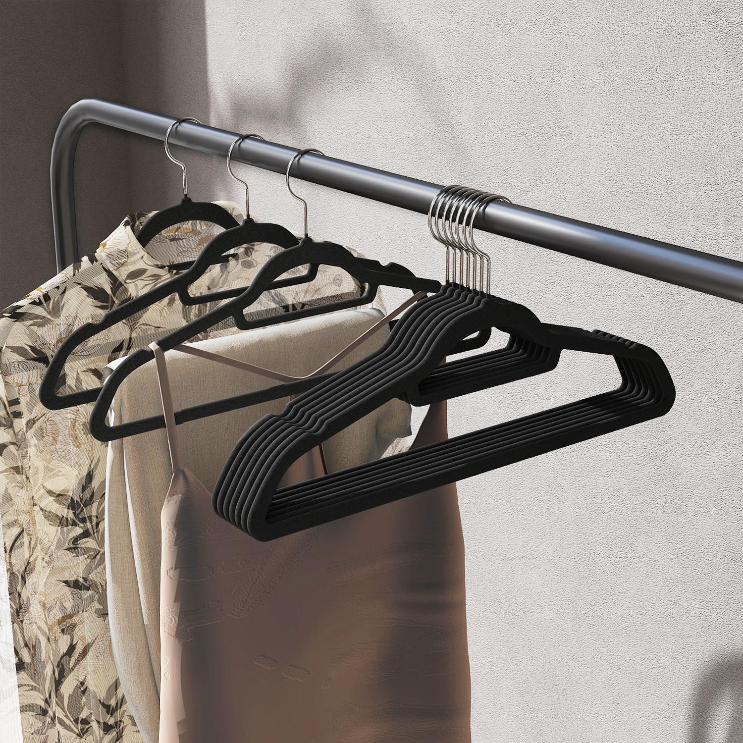 Velvet Hangers - Set of 20 - Black - Ultra Thin Space Saving with Rose Gold 360 Degree Swivel Hook