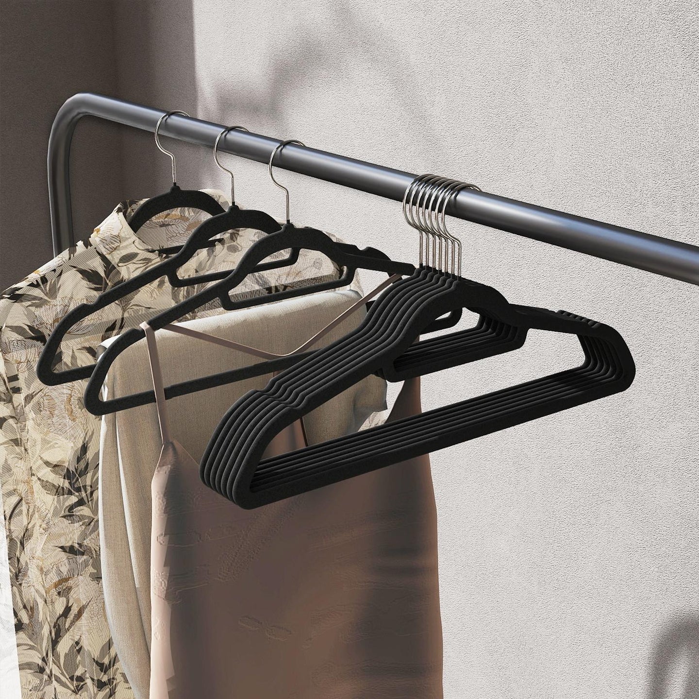 Velvet Hangers - Set of 20 - Black - Ultra Thin Space Saving with Rose Gold 360 Degree Swivel Hook