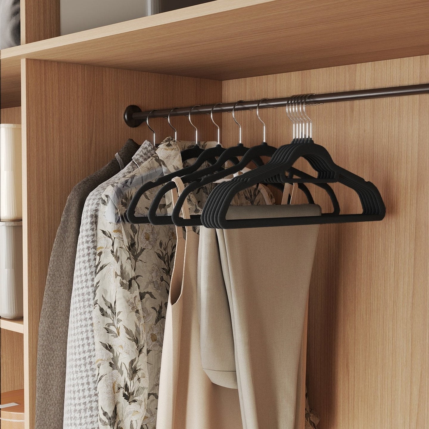 Velvet Hangers - Set of 20 - Black - Ultra Thin Space Saving with Rose Gold 360 Degree Swivel Hook