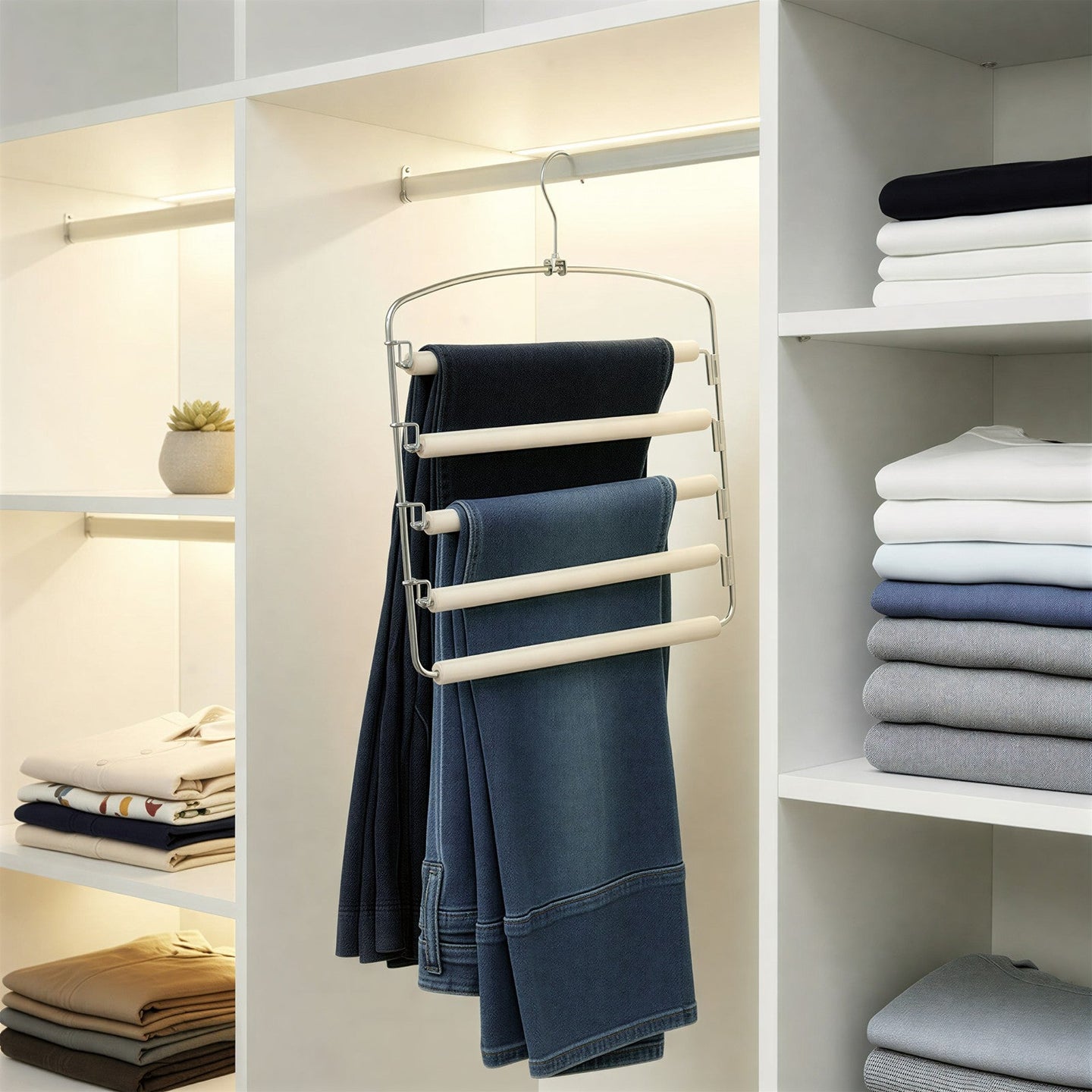 Pants Organizer Set - 3 Hangars - Metal - Multi-Tier Design