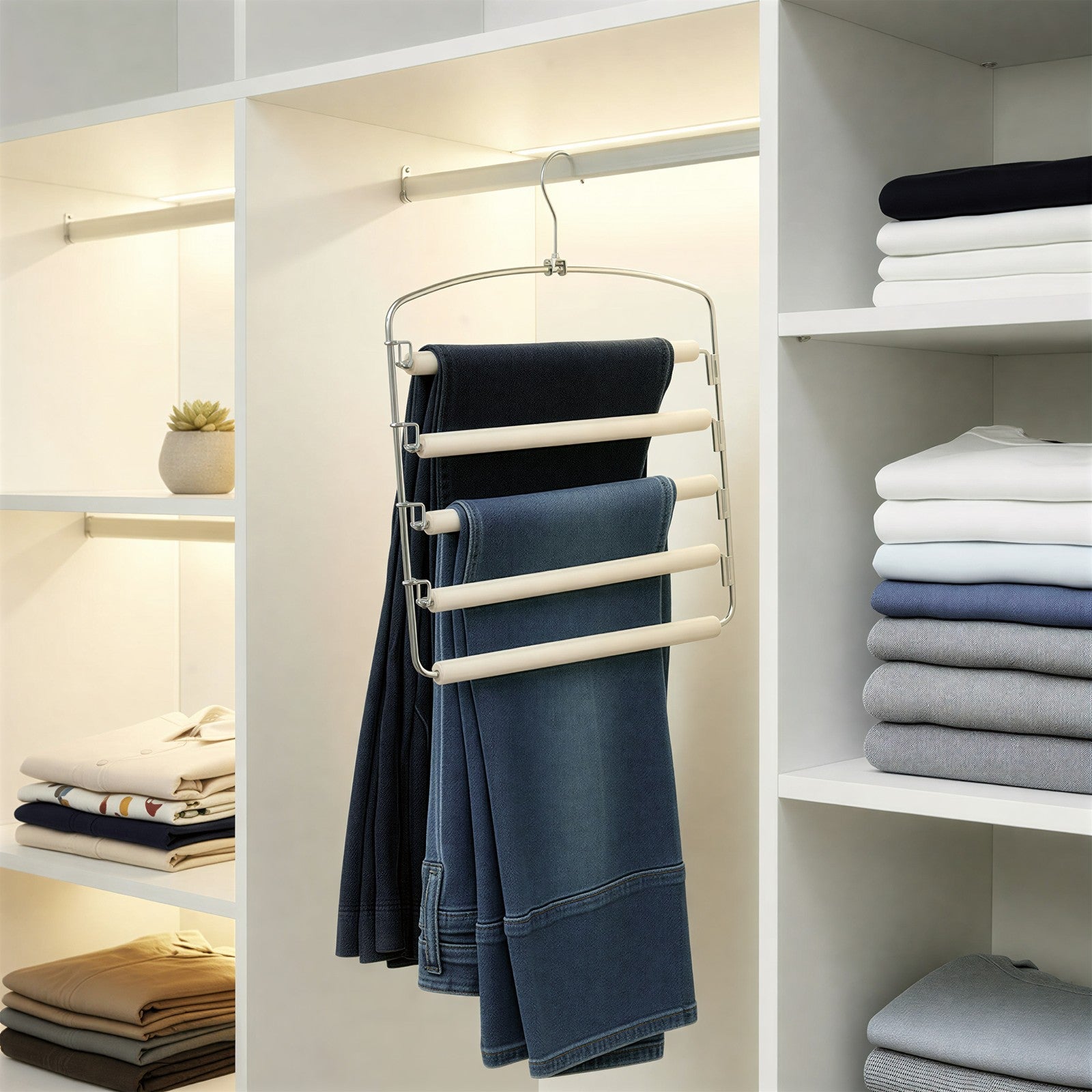 Pants Organizer Set - 3 Hangars - Metal - Multi-Tier Design