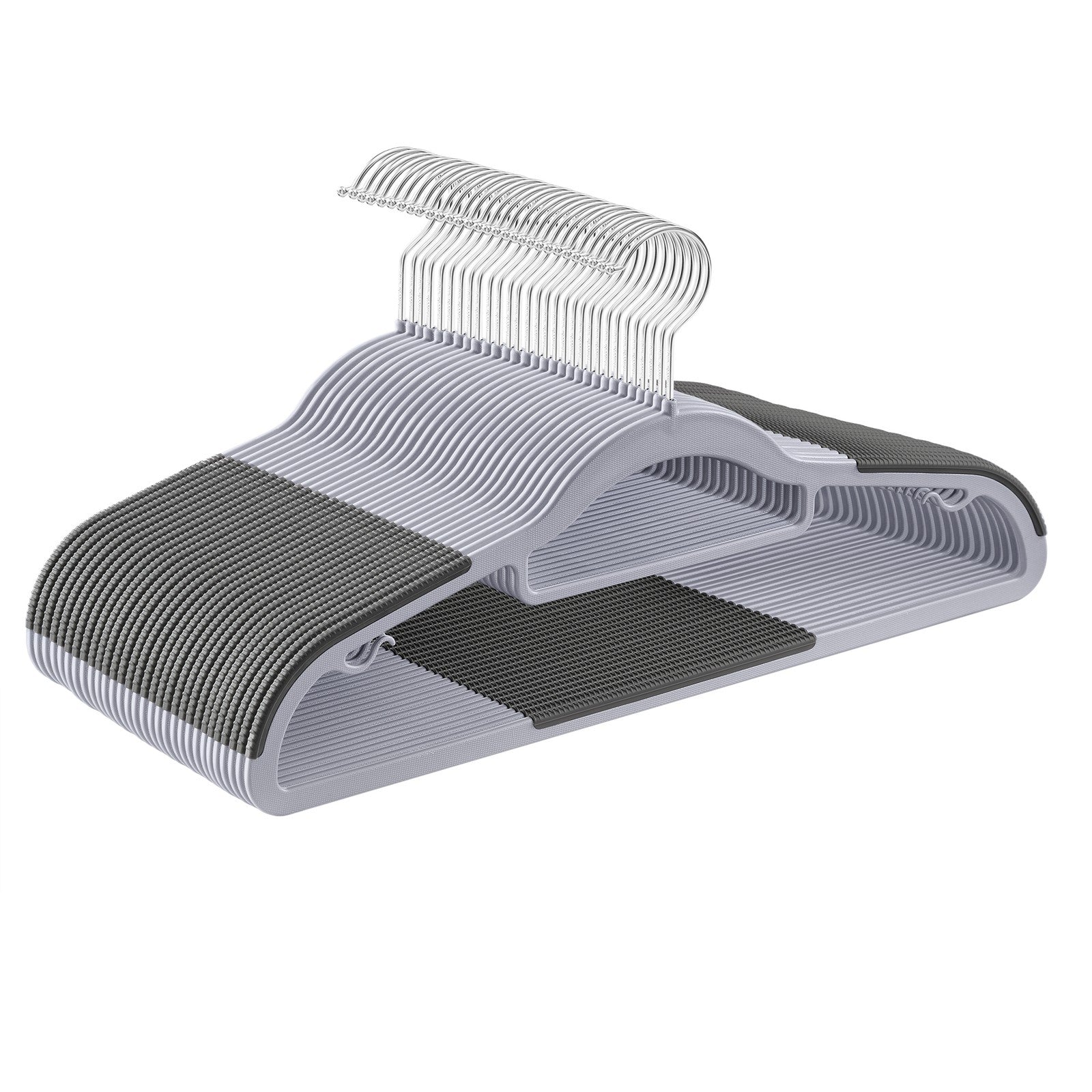 Set of 50 Heavy-Duty Plastic Clothes Hangers - Light and Dark Grey - Slim Non-Slip Design with 360° Swivel
