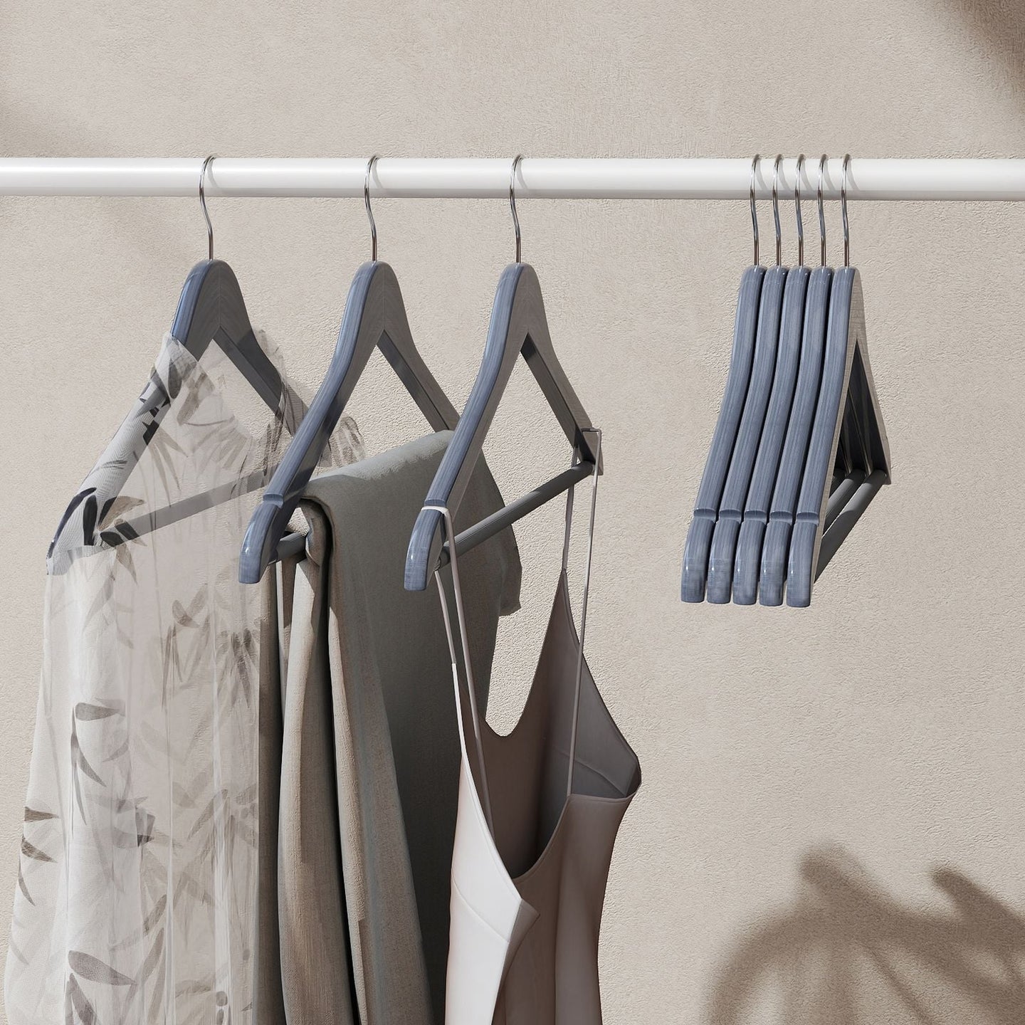Wooden Coat Hangers - Solid Wood - Natural - Set of 20 with Shoulder Grooves and Non-Slip Bar
