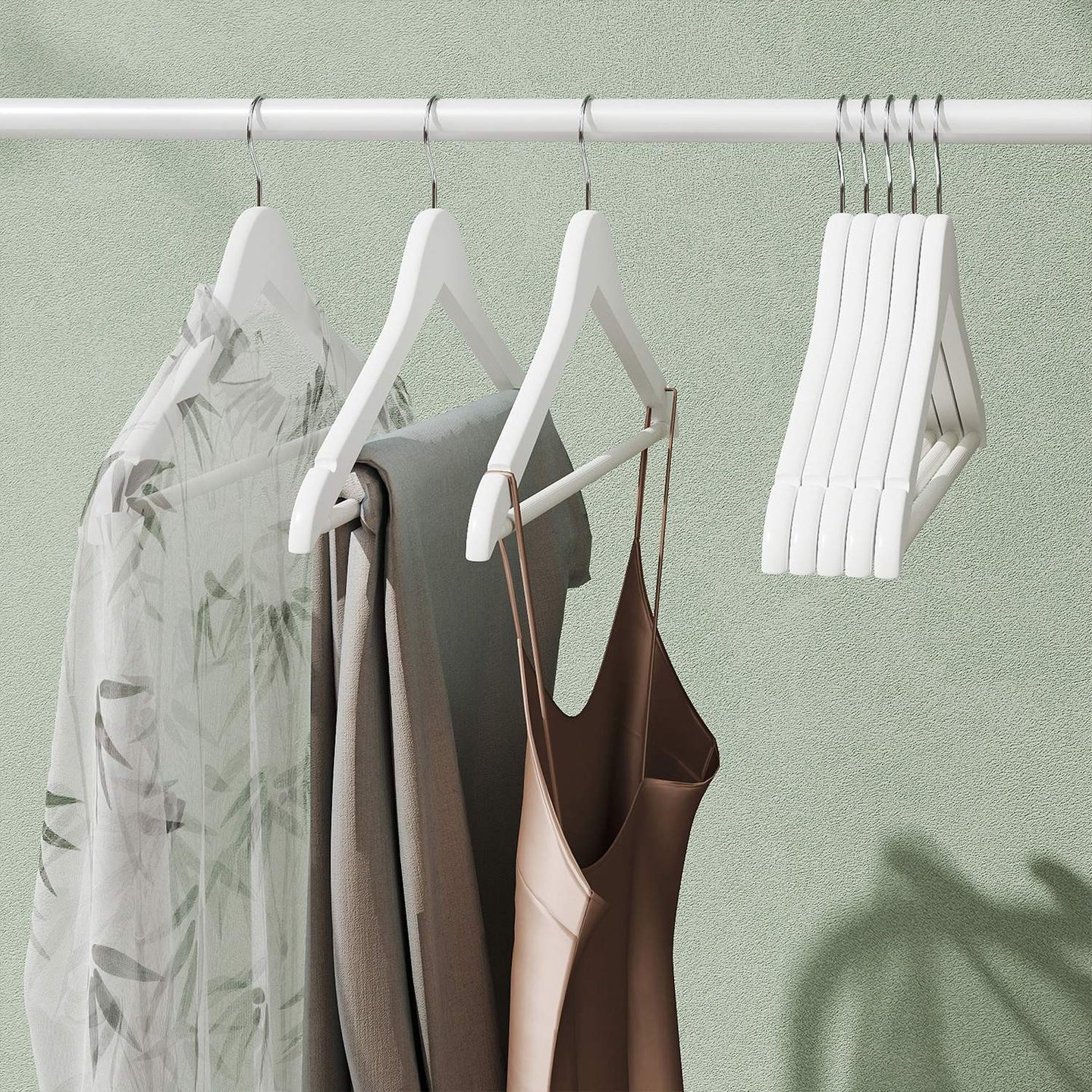 Wooden Coat Hangers - Solid Wood - White - Set of 10 with Shoulder Grooves and Anti-Slip Trousers Bar