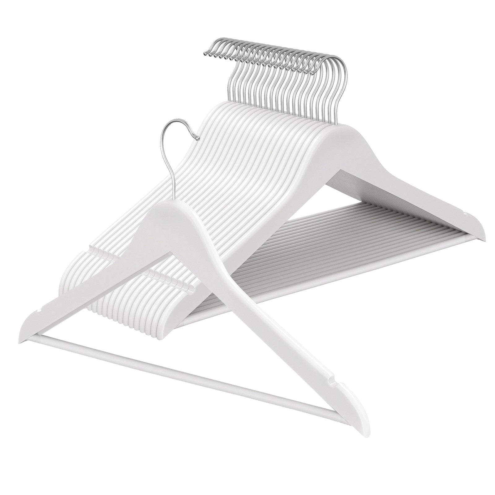 Set of 20 Solid Birch Wood Clothes Hangers - 360° Swivel Hooks - Natural Beige